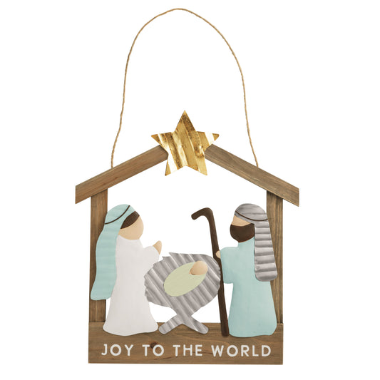 Wood Tin Nativity Door Hanger