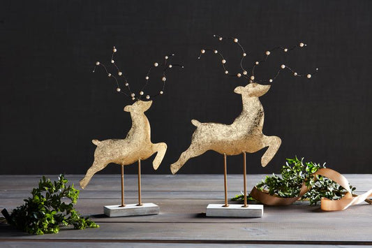 Large Gold Tin Deer Sitters