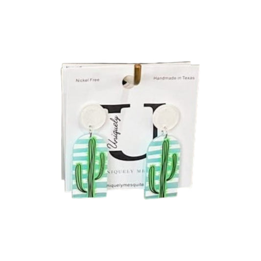 Green & White Cactus Earrings