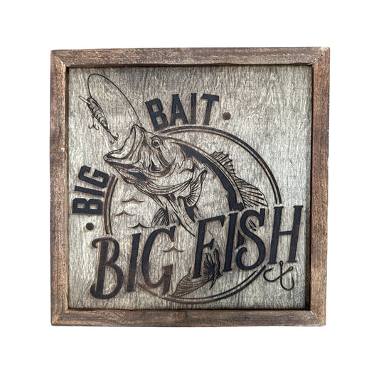Bug Bait Big Fish Wood Art 16” x 16”