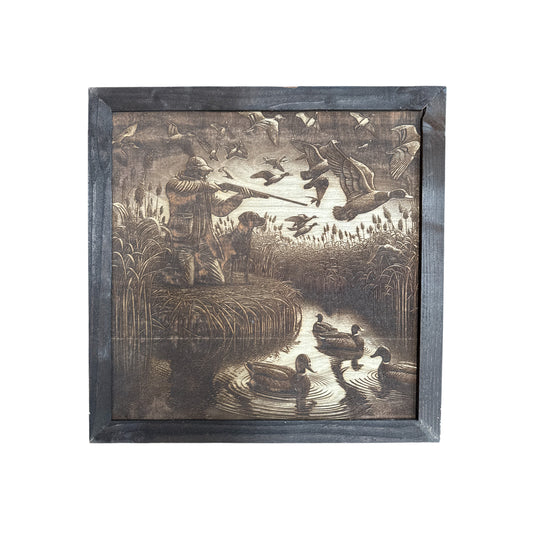 Duck Hunter Wood Art 22” x 22”
