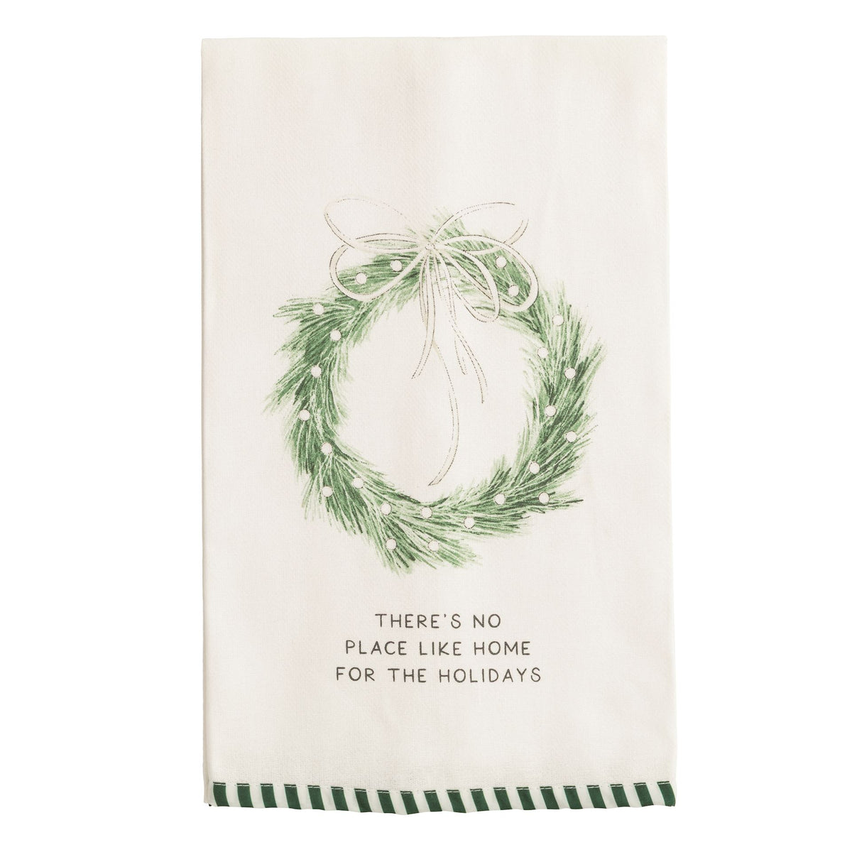 Wreath White Christmas Stripe Hem Towel