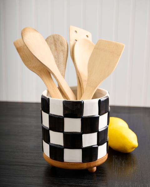 Checkered Utensil Crock