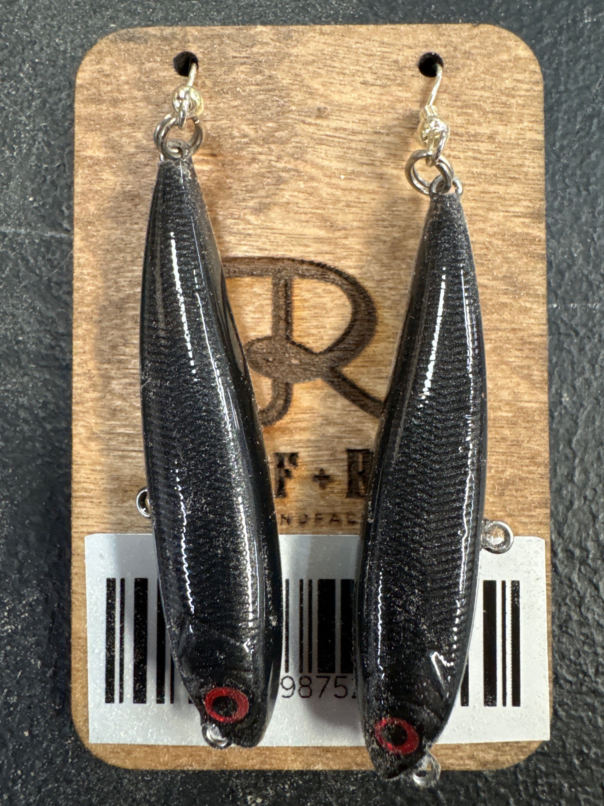 fish lure earrings Trout - Matte Silver or Antique Brass Jewelry 1.25in / 3.0cm JR Jerk Bait Earrings