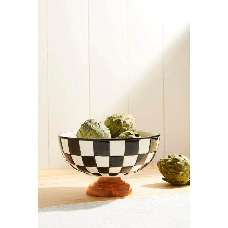 Black & White Check Pedestal Bowl