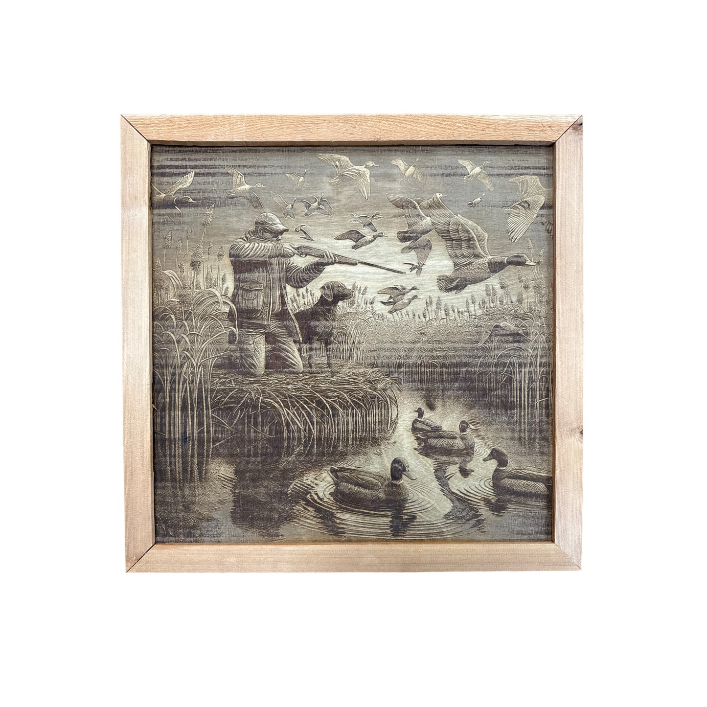 Duck Hunter Wood Art 22” x 22”