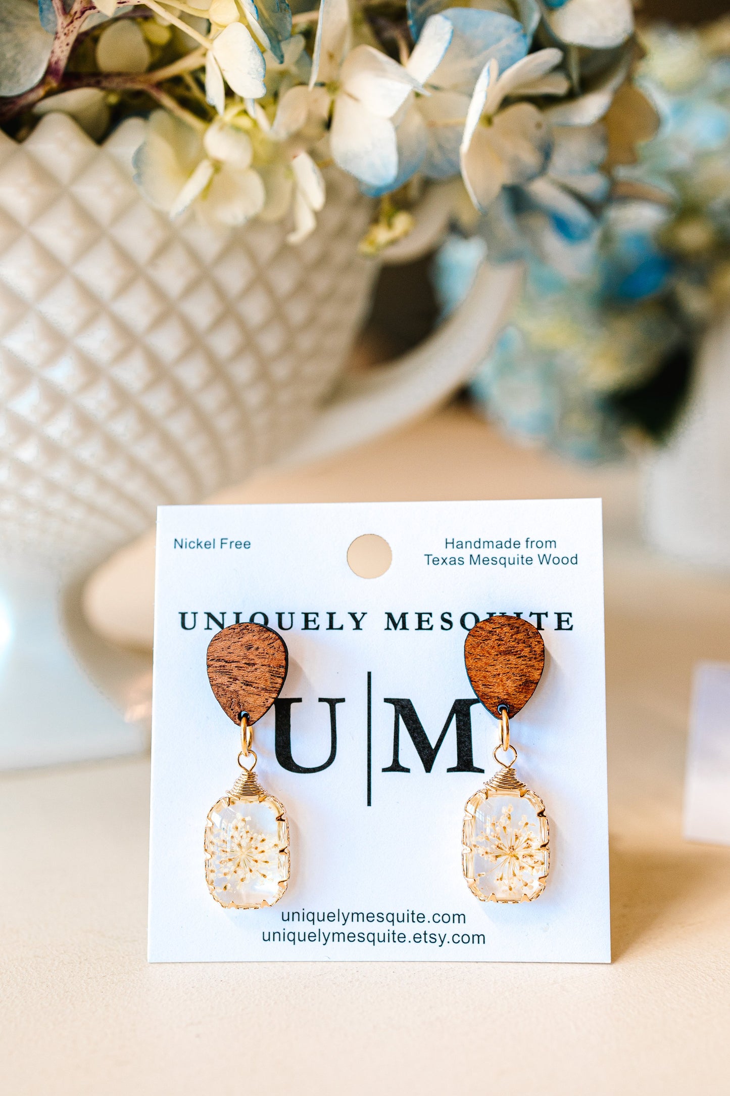 Queen Anne's Lace Mesquite Wood Earrings