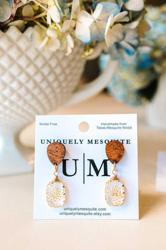 Queen Anne's Lace Mesquite Wood Earrings