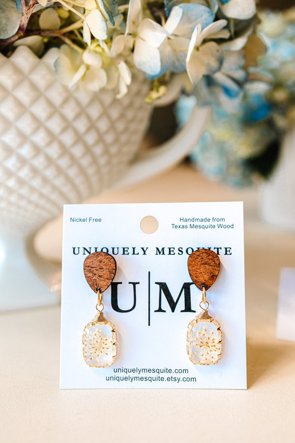 Queen Anne's Lace Mesquite Wood Earrings