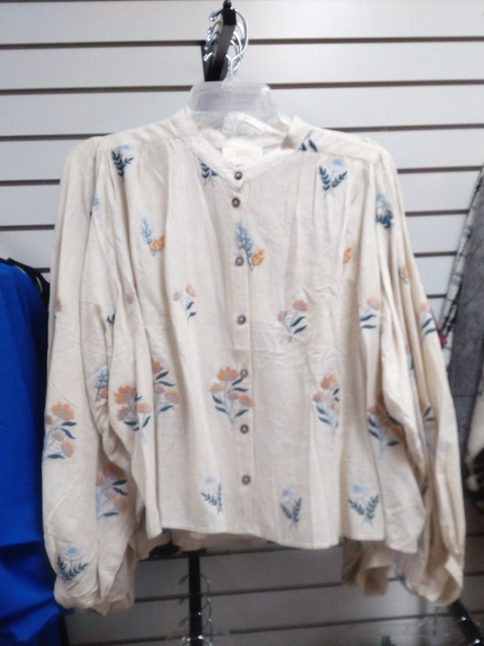 Embroidered Floral Ecru Blouse